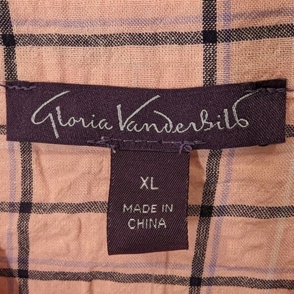 NWT Gloria Vanderbilt Women V-Neck Short Sleeves Plaid Blouse Coral Pink size XL - Picture 5 of 6
